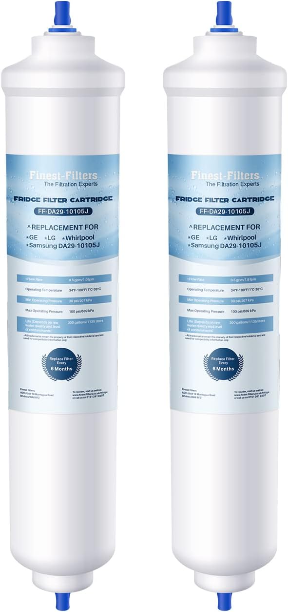 Finest-Filters Water Filter Compatible Replacement for Samsung DA29-10105J, DA29-10105J HAFEX/EXP, EF9603, WSF-100, DA99 02131B, HAIER LG Fridge Water Filter (2)