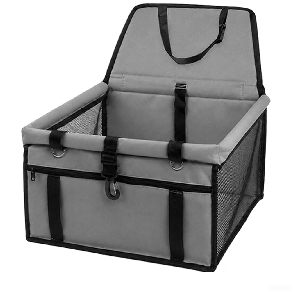 Coprisedile pieghevole per animali domestici con rete traspirante, borsa impermeabile Oxford per cani per sedili anteriori/posteriori, ganci di sicurezza sicuri e tasca portaoggetti, blu (grigio)
