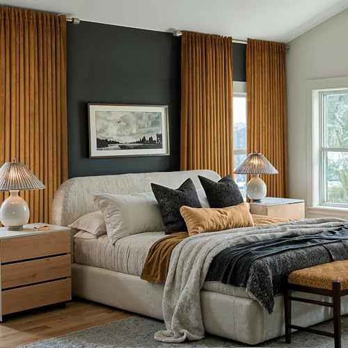 Image of MIULEE Velvet Pinch Pleated Blackout Curtains 84 inches Long, Gold Brown Pleat Design Thermal Insulated Luxury Window Drapes for Living Room Bedroom with Hooks, Set of 2