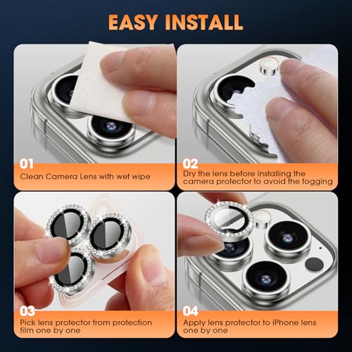 Image of Tempered Glass For Iphone 16 Pro /16 Pro Max Camera Lens Protector Bling Individual Metal Diamond Ring 9H Hardness Scratchproof Protector, Stylish Phone Accessories, Case Friendly (Gray Diamond)