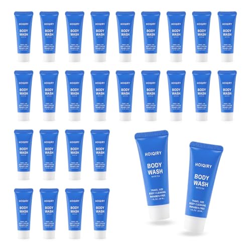 HOIQIRY Travel Size Body Wash Bulk-Pack of 30 White Tea Scent 30ml/1 fl oz Individually Wrapped Hotel Mini Shower Gel Toiletries Supplies Bulk for Guests Travel Homeless Charity