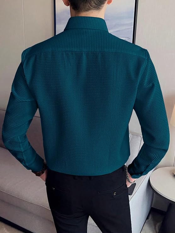 Image of GRECIILOOKS Men's Shirt | Formal Button Down - Slim Fit Office Shirt's for Men | Premiuim Textured Long Sleeve Cotton Blend | Business & Meeting Ready