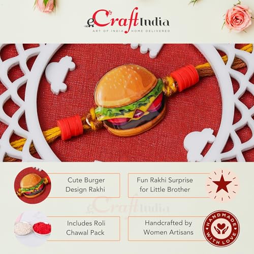 Image of eCraftIndia Food Theme Rakhi for Kids Brother Boys Girls Sister | Raksha Bandhan Kids Rakhi for Bhai Bhaiya | Best Bro Ever Fridge Magnet | Roli Chawal Pack