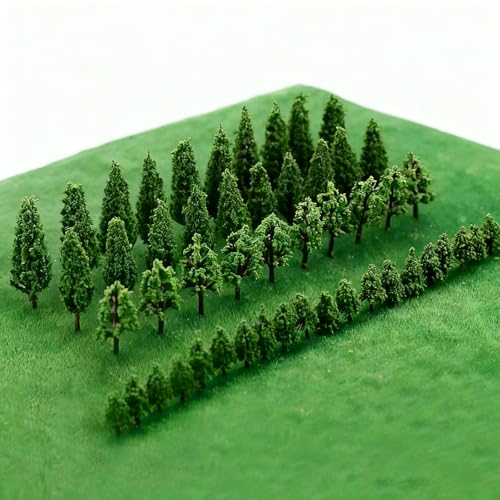 50 Pcs Mixed Model Trees Poplar & Pagoda Pine Combo, Miniature Landscape Diorama Trees, Natural Green Architectural Model Trees for DIY Train Railways Scenery & Building Sandbox Realistic Scene