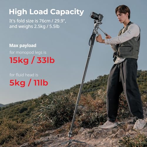 Image of SmallRig 175cm / 68.9 inch Carbon Fiber Video Monopod for Camera, Compact Camera Monopod with One-Button Lift & Lock, Max. 5kg Playload Fluid Head Fits for DJI RS and for MFT 501L