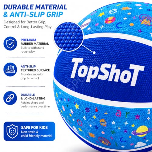 Image of PLUSPOINT Kids Basketball with Air Pump | Colorful Printed Rubber Basketball for Indoor & Outdoor Play | Training Sports Ball for Kids | Easy Grip Recreational Basketball