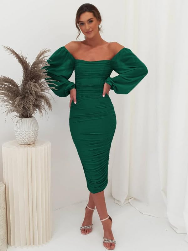 Haibang Vestito Donna Elegante Maniche Lunghe Abiti da Cerimonia con Scollo Quadrato Aderente Abito da Sera Lungo Sexy Vestito Tubino per Cocktail Party Feste Ballo Festa Autunno e Inverno