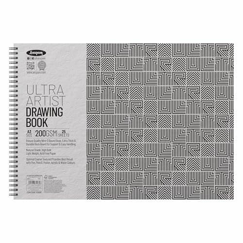 Image of Anupam Ultra Artist Book A3 Size | Wiro Binding Lay-Flat Design Notebook | Acid Free Optimal Coarse Texture | 200 GSM | 25 Sheets, 50 Pages | Ideal for Drawing, Sketching, Design & Architecture
