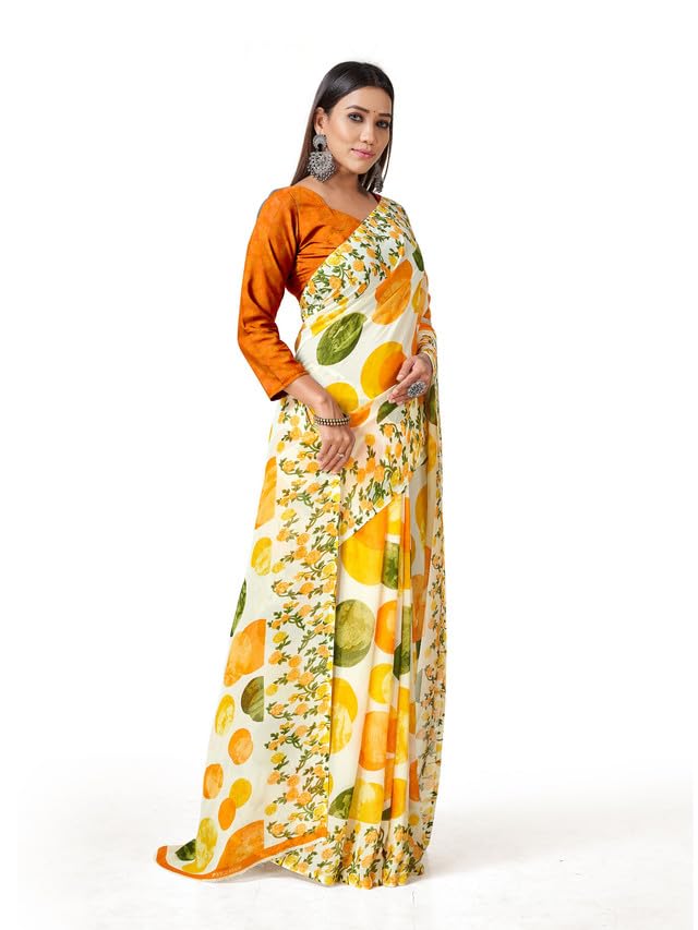 Image of Women's Floral Printed Georgette Saree with Unstitched Blouse Piece