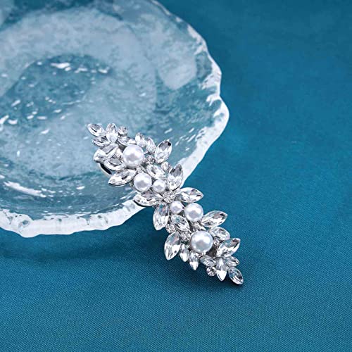 Zeshimb Wedding Crystal Hair Clips Vintage Pearl Hairpiece Clips Pearl Rhinestone Hair Barrette Silver Crystal Pearl Hairclips Decorative Hair Accessories For Women And Girls #TOP2