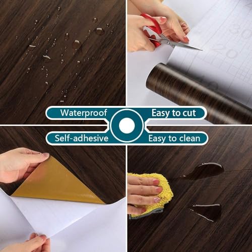 Image of Self Adhesive Wood Cinnamon Wood Contact Paper Peel and Stick Wallpaper Removable Vintage Faux Wood Wall Paper Shelf Home Decoration Kitchen (Wood, 1 Ft x 4 Ft)