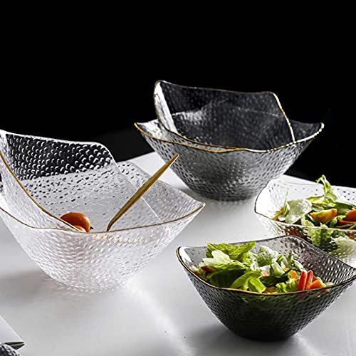 Ciotola per Insalata Insalata di Vetro Ciotola Oro Placcato Bordo in Vetro Trasparente Ciotola di Vetro Dessert Snack Dessert Frutta e Verdura Ciotola Forniture di Cucina Insalatiera(A,L)