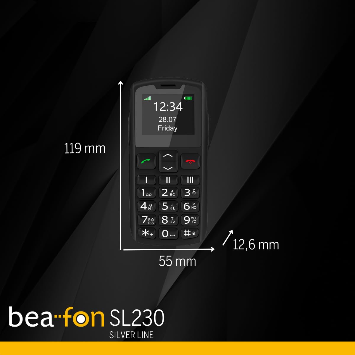 Beafon, SL230, Silver Line, Seniorenhandy mit Notruftaste, Tastenhandy, 1,8" (4,52cm) Farbdisplay, große Zahlen, ohne Netzkabel
