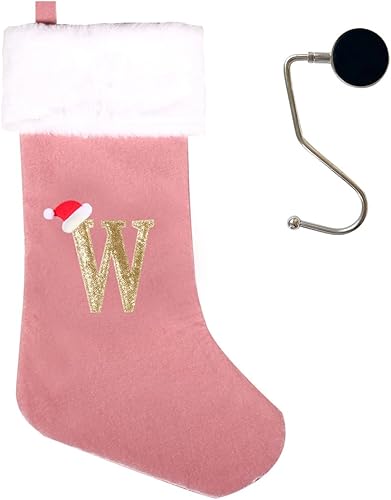 Vista 165 de Medias de Navidad con monograma de 20 pulgadas con letras, medias de Navidad súper suaves, medias grandes con monograma, medias de letras rojas