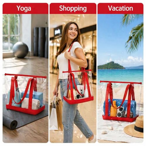 Image of Silkfly Clear Tote Bags Bulk, PVC Shoulder Handbag, Security Approved See Through Bag with Zipper Closure for Work
