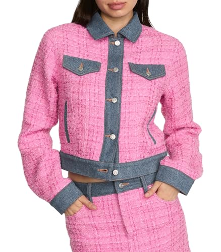 Victoria's Secret PINK | Elle Denim Tweed Jacket, Pink Tweed/Blue Wash, M - image 1