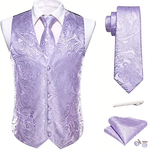Image of Barry.Wang Formal Men Flower Vest Paisley Jacquard Silk Ties Suit Waistcoat Set Wedding 5PCS
