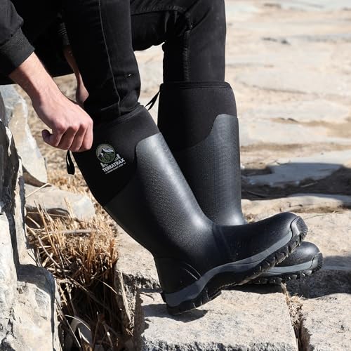 Image of Men's Waterproof Rubber Boots - 6mm Neoprene, 15 inch Shaft, Dual-Sole Anti-Fatigue Rain & Mud Boots for Farm & Wet Work, Fishing, Irrigation - Lightweight Soft Toe