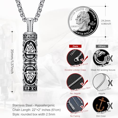 Viking Norse urn Cremation Necklace 925 Sterling silver Pendant Necklace Viking Norse Compass/Valknut Triangle/Tree of Life/Wolf/Viking Odin Amulet Ash Jewelry for Men Women4