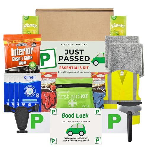 Clermont Bundles Just Passed Driving Test Gifts - Magnetic P Plate Postcard Microfiber Cloths High Vis Tissues and More: New Driver Gifts for Women & Men Passing Driving Test Gift