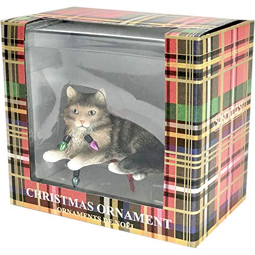 Sandicast Brown Tabby Maine Coon Cat with Holiday Lights Christmas Ornament, Multi Color (XSO33901), Multicolor - Image 3