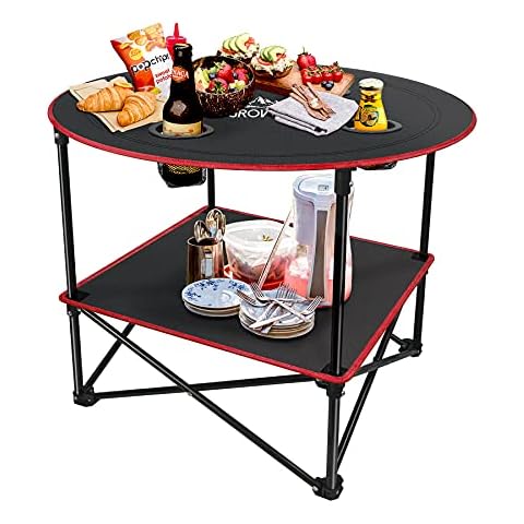 Grovind Portable Camping Table, Outdoor Beach Tables for Sand Foldable Picnic Table with 4 Cup Holders & Carry Bag, Lightweight Waterproof Canvas Tables for Outside, Fishing, Hiking, Tailgating Cover