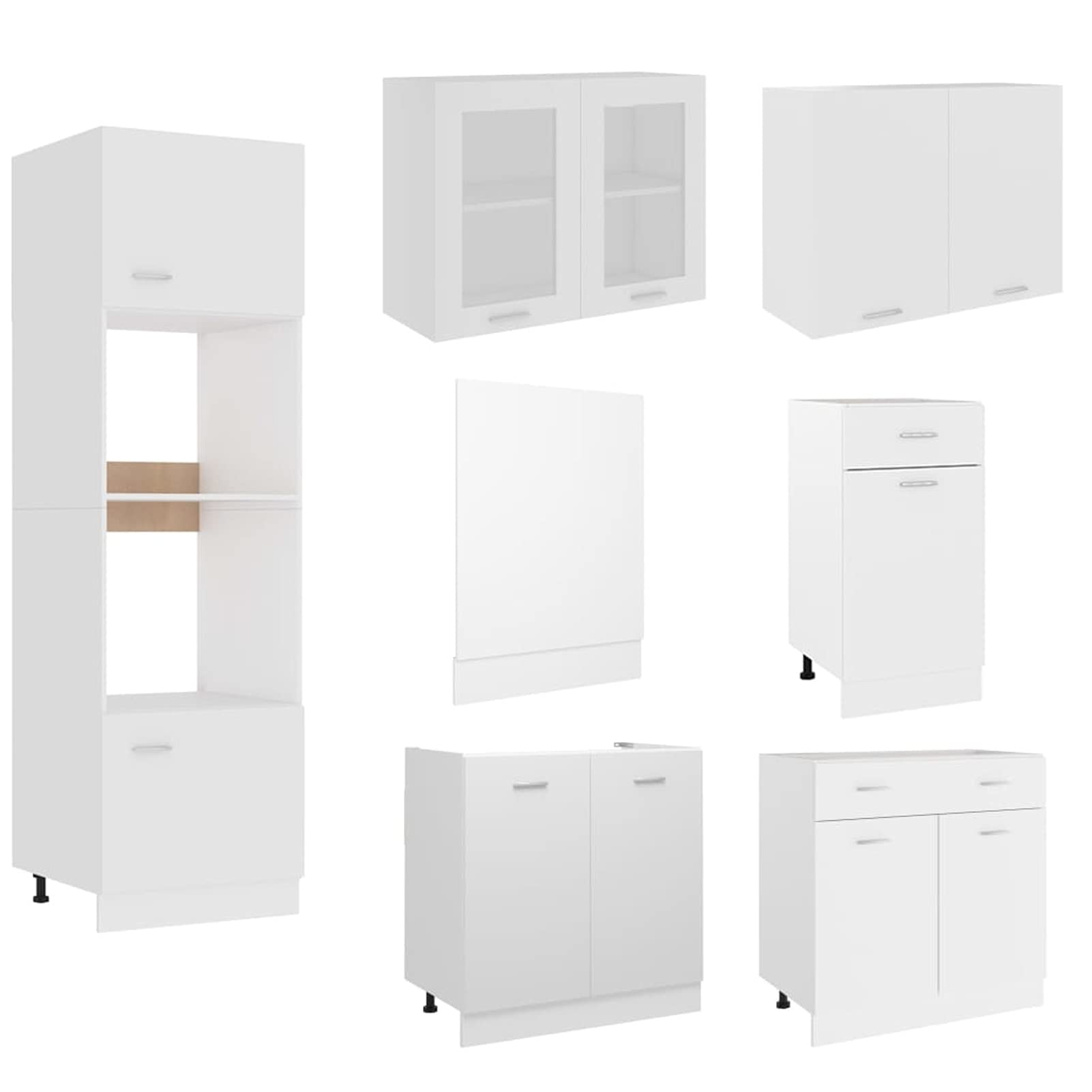 LAPOOH Ensemble de meubles de cuisine 7 pièces, meuble évier plan de travail, modules complets, aggloméré blanc