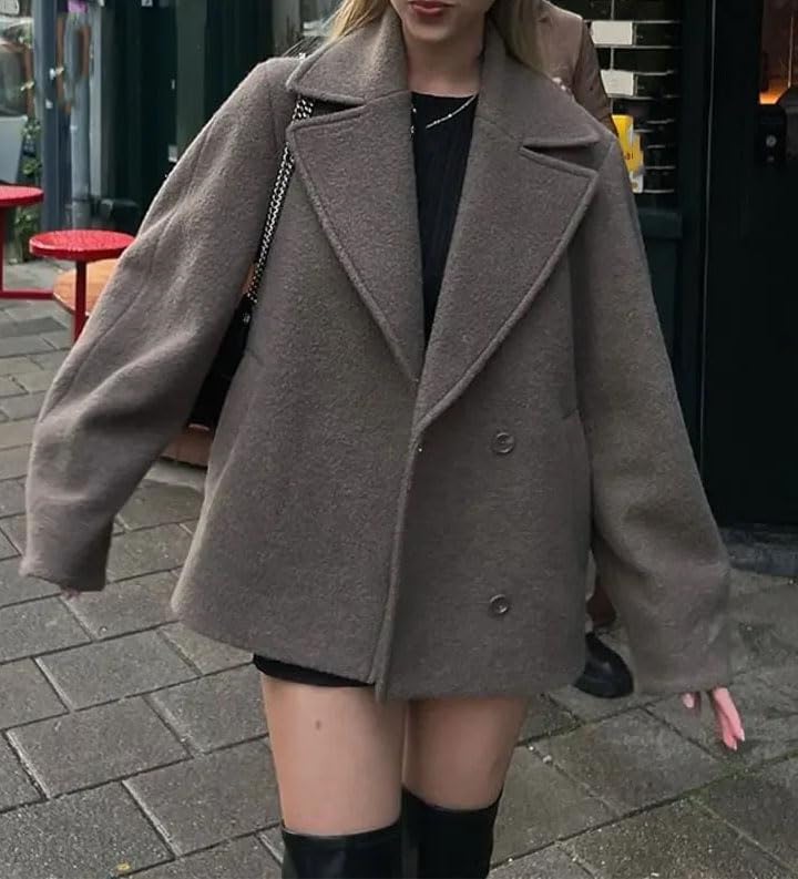 Women Double Breasted Lapel Long Sleeve Coat Solid Warm Chic Outerwear2