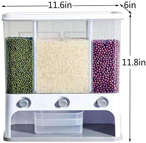 Image of Mechdel Plastic 3 Grid Wall Mounted Dry Food Dispenser - Space Saving Containers for Convenient Storage of Whole Grains, Rice Nuts Beans Candy Cereals (Transparent )