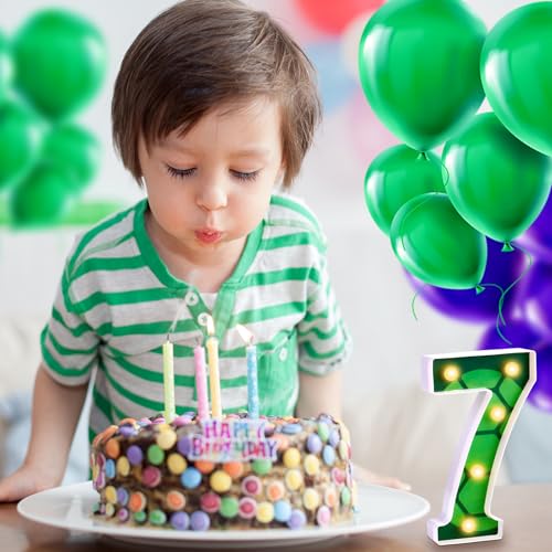 LED Number Lights Cartoon Themed Birthday Decorations LED Light Up Number Centerpieces Table Decorations for Party Supplies Backdrop Wall Decor for Birthday Party Decorations (Cartoon Turtle Theme, Number 7)