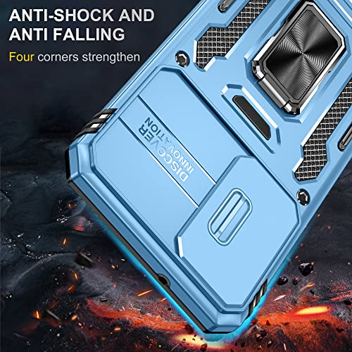 Image of Slide Camera Cover with Ring Holder Mobile Phone Case Cover for Samsung Galaxy S23 FE (Blue)