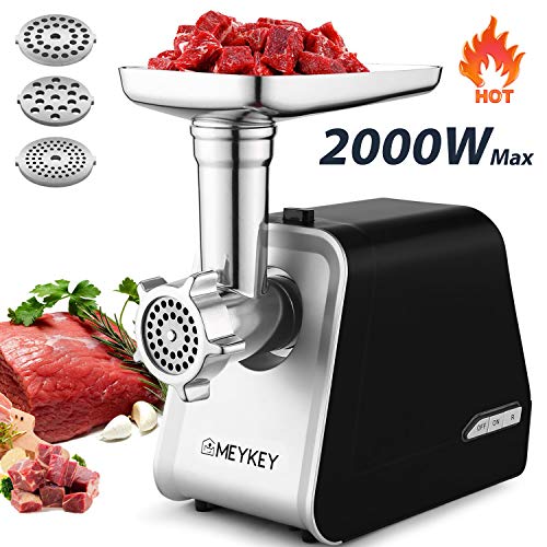 Electric Meat Grinder, Meat Mincer with 3 Grinding Plates and Sausage Stuffing Tubes