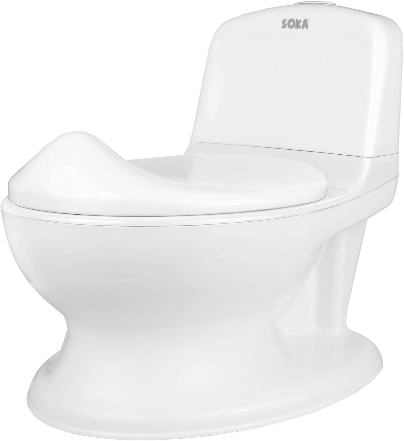 SOKA White Toddler Infant First Potty WC – Realistic Kids Training Toilet with Flush Sound, Lid, Seat & Storage – Baby Potty Chair for Boys & Girls, Portable & Easy to Clean, Ideal for Toilet Training