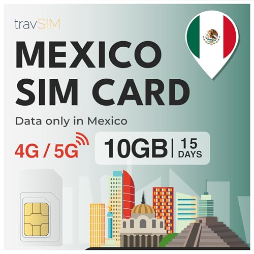 travSIM SIM México| 15 días   10 GB de Datos SIM | Datos de Alta Velocidad 5G/4G | Acceso Ilimitado a Internet para Google, Facebook, Whatsapp, Instagram y más