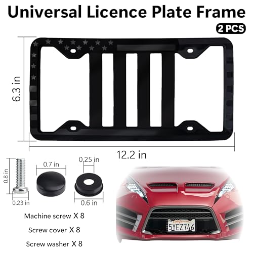2 PCS Silicone License Plate Frame, Black American Flag License Plate Frame, Rubber Licence Plate Holder, 3D Stars and Stripes USA Flag Front Rear License Plate Covers Frames for Car, Truck and SUV