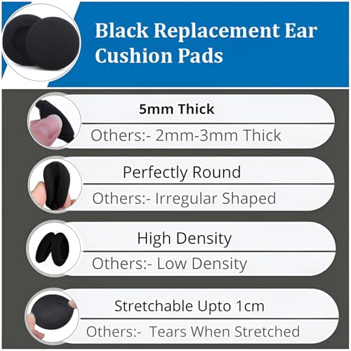 Image of Hicle 45mm Round Foam Ear Cushion Pads - Compatible with Sennheiser PX100, Koss Porta Pro, and Similar On-Ear Headphones (5 Pairs, Black)