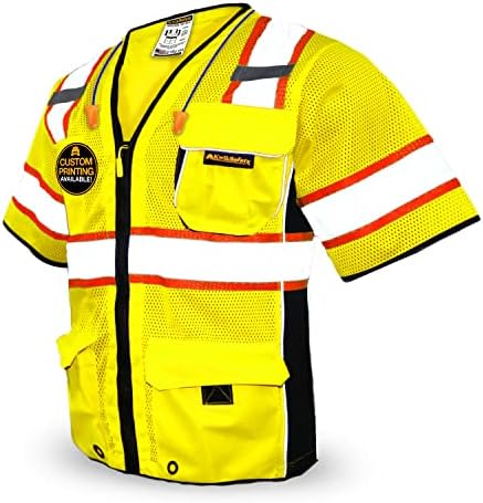 KwikSafety (Charlotte, NC EXECUTIVE Safety Vest [10 POCKETS] Class 3 ANSI OSHA High Visibility Reflective Heavy Duty Mesh iPad Pocket HiVis Construction Work Site HiViz Men Women | Yellow Small