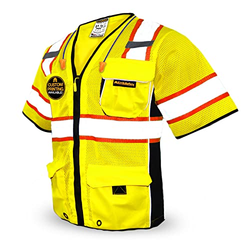 Kwiksafety (Charlotte, Nc Executive Safety Vest [10 Pockets] Class 3 Ansi Osha High Visibility Reflective Heavy Duty Mesh Ipad Pocket Hivis Construction Work Site Hiviz Men Women | Yellow Small #TOP10