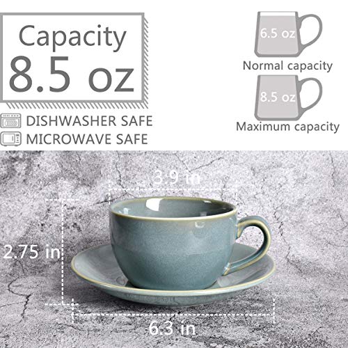 Bosmarlin Ceramic Coffee Cup Mug With Saucer Set Of 2 For Latte, Cappuccino, Tea, 8.5 Oz, Dishwasher And Microwave Safe(Sage Green, 2) #TOP1