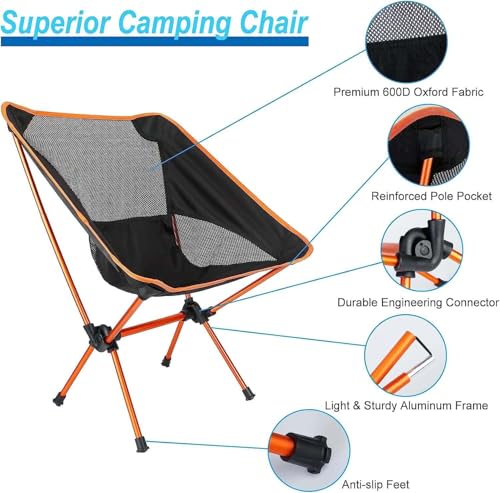 Image of Portable Camping Chair Backpacking Chair - Ultralight Folding Chair - Lightweight Foldable Chairs for Hiking Mountaineering Beach Garden Chair with a Carrying Bag for Outdoor Hiking