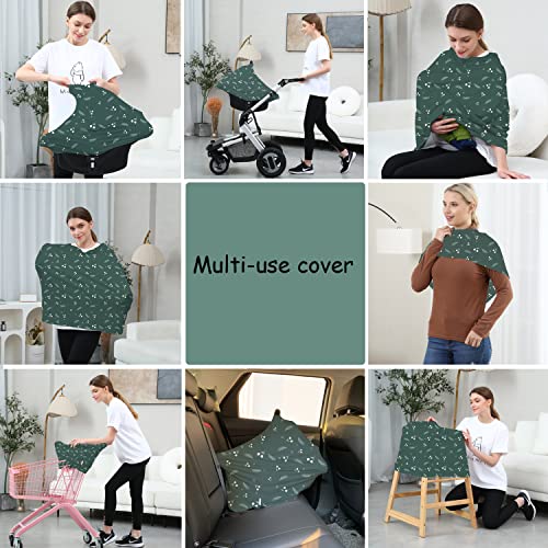 Image of Carseat Covers for Baby Breastfeeding - Multi use Car Seat Canopy Cover, Infant Stroller Canopy Cover for Girls (Green Print)