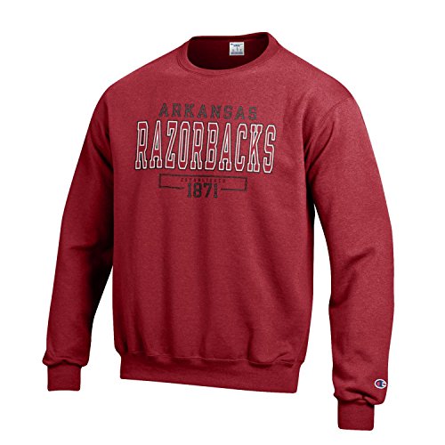 Champion NCAA Men's Long Sleeve Eco Powerblend Sweatshirt Unisex Officially Licensed Crewneck Fleece Arkansas Razorbacks Large