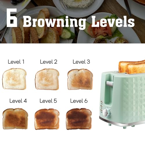 Image of Toaster 2 Slices, Toasters Wide Slot, Bread Toaster with Cancel, Bagel, Defrost Function, Bagel Toasters with Removable Tray & 6 Temperature Settings, Green