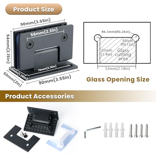 Alise Glass Shower Door Hinges, 90 Degree Hinges for Bathroom Doors,Heavy Duty Stainless Steel Cabinet Hinge Wall to Glass,Frameless Shower Doors Hardware Replacement Part,Black (1P) — view 2