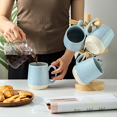 Hasense 15 Ounce Porcelain Coffee Mugs Set Of 4 With Large Handle Perfect For Coffee, Tea, Milk, Chocolate And Latte, Unqiue Glaze Ceramic Coffee Cups Set For Man And Woman, Sky Blue #TOP1