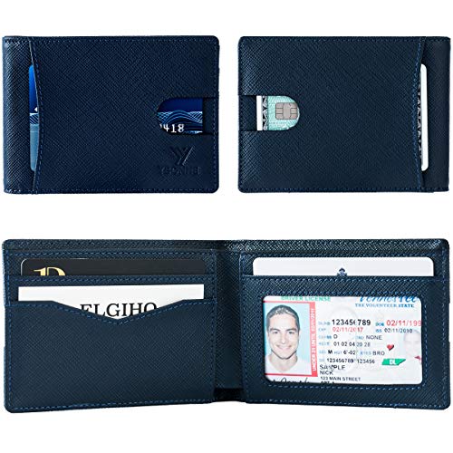 Image of YBONNE Functional Compact RFID Blocking Bifold Wallet for Men, Made of Finest Genuine Leather