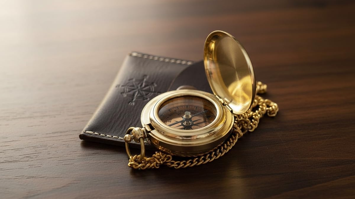 Nautical Vintage Compass Solid Brass Compass in a Black Leather Case Rustic Vintage Home Decor Gifts