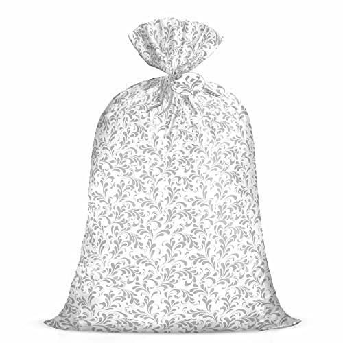 WRAPAHOLIC 56 Large Plastic Gift Bag - Silver Floral Jumbo Bike Bag Gift Wrap for Birthdays Mothers Day Wedding Baby Shower Parties or Any Occasion - 56 H x 36 W