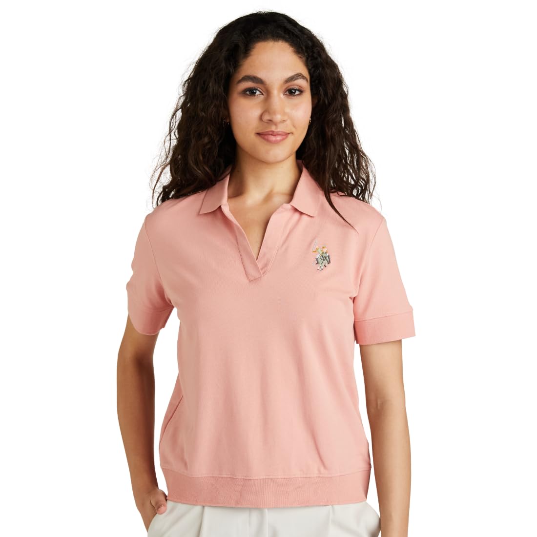 Women's Cotton Solid Loose Fit Polo Shirt