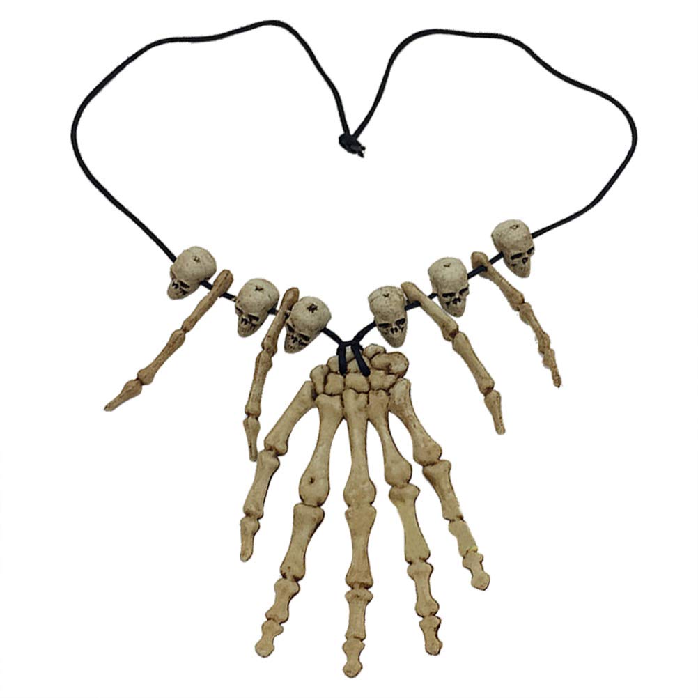 AmosfunSkull Pendant Necklace Skeleton Head Hand Bone Charm Cosplay Fancy Party Jewellery